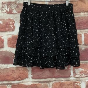Zara Mini Skirt Women's XS Black Polka Dot Tiered Ruffle Crinkle Casual Zip Up